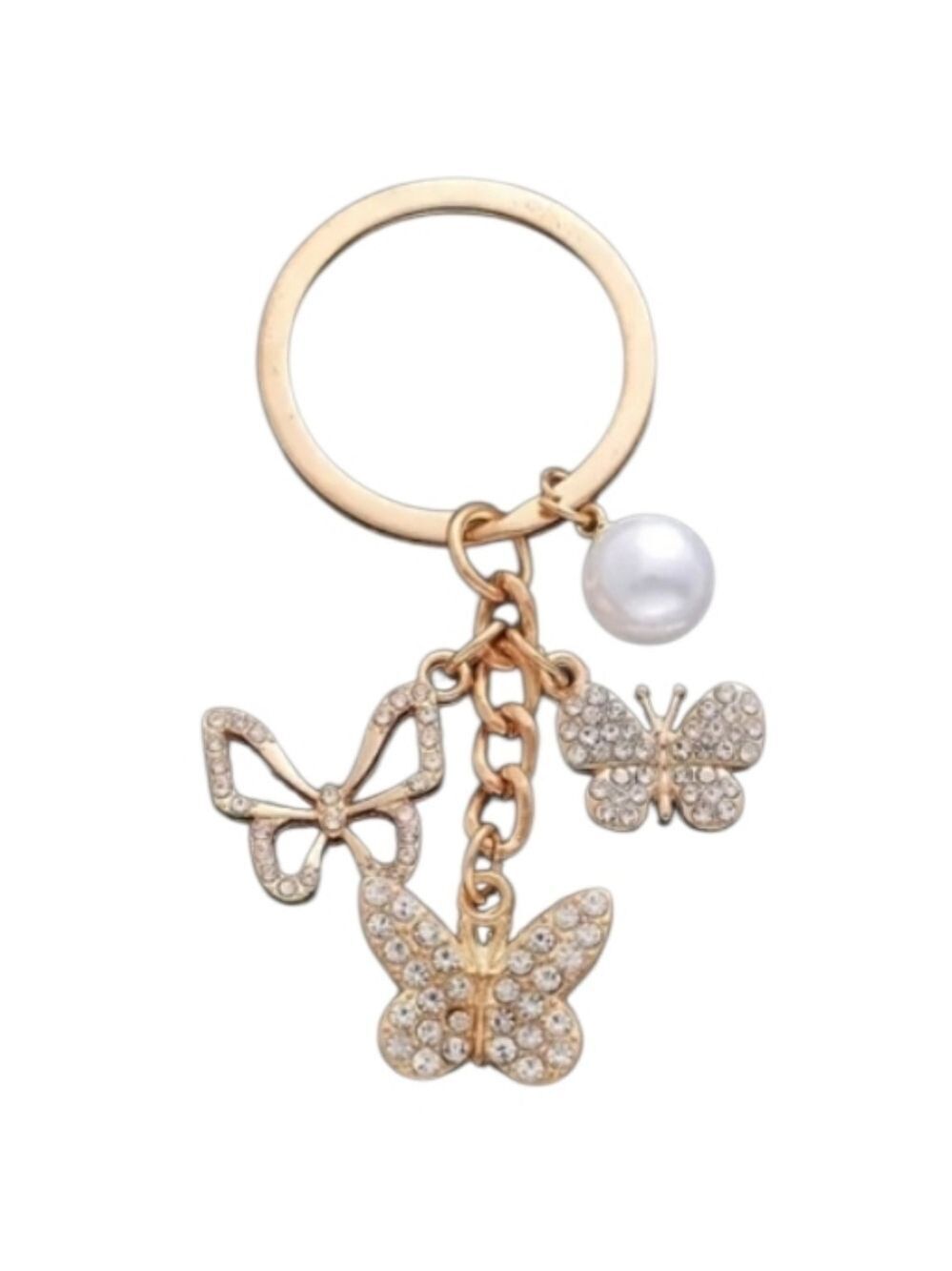 Goldtone Butterfly Bag Charm Pearl